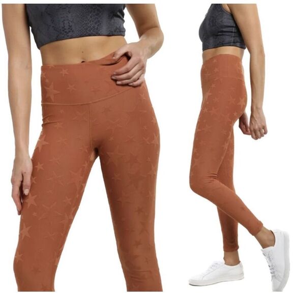 NWT Mono B Seeing Stars Hi- Rise Leggings Copper Jacquard Burnt Orange Size 1XL - Picture 1 of 10